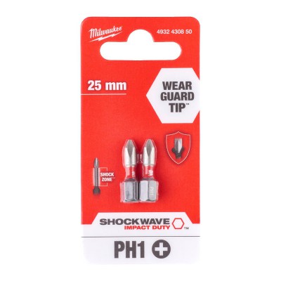 Bit udarowy Phillips PH1 x 25 mm 2 szt. Shockwave Impact Duty™ MILWAUKEE (nr kat. 4932430850)