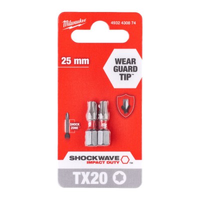 Bit udarowy Torx T20 x 25 mm 2 szt. Shockwave Impact Duty™ MILWAUKEE (nr kat. 4932430874)