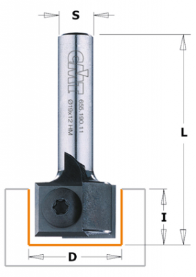 Frez prosty na płytki wymienne fi 19 mm x 12 mm trzpień fi 8 mm HM CMT (nr kat. 655.190.11)