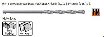 Wiertlo pilotujące węglikowe HS PUSH&LOCK, ?7 mm (17/64″) CMT (nr kat. 550-PD01)