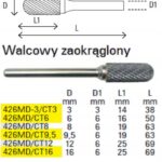 Pilnik obrotowy do metalu z węglika walcowy zaokrąglony Ø 8 x 19 mm BETA (nr kat. 426MD/CT8)