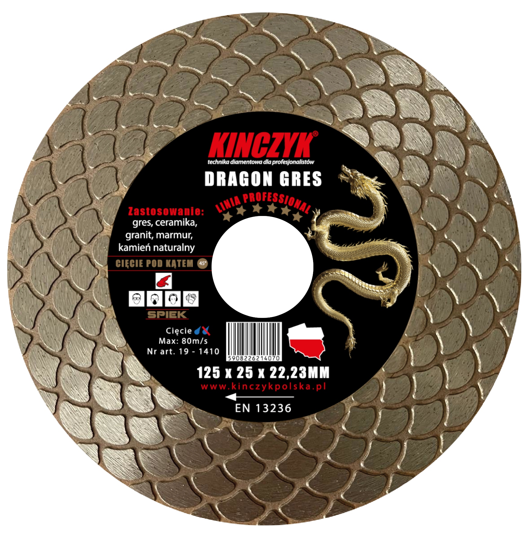 Tarcza diamentowa do ceramiki DRAGON-GRES Ø 125 mm KINCZYK (nr kat. 19-1410)
