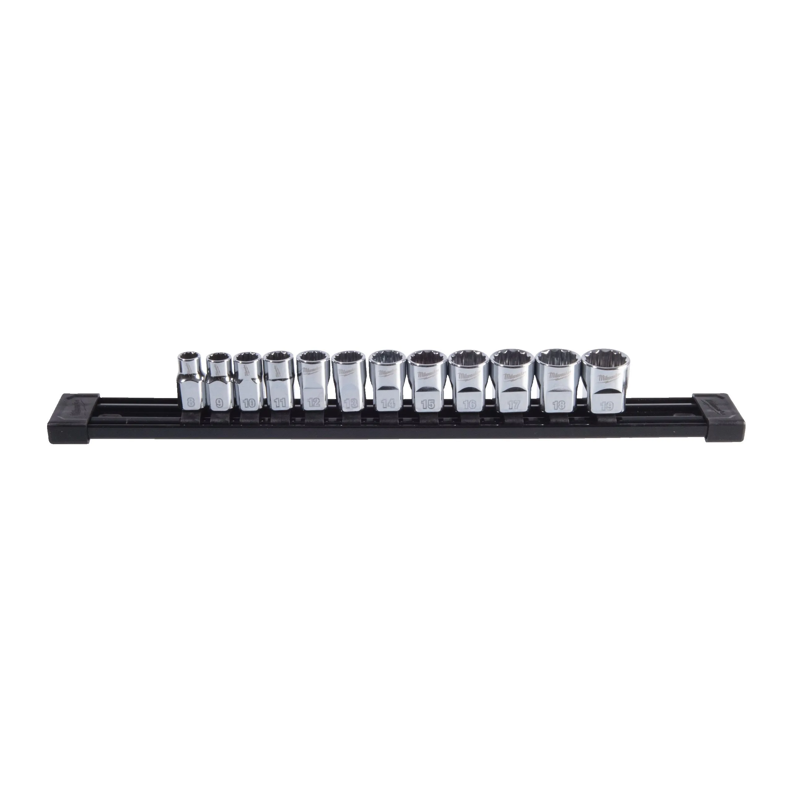 Zestaw 12 nasadek 3/8'' 12-kątnych na szynie 8-19 mm