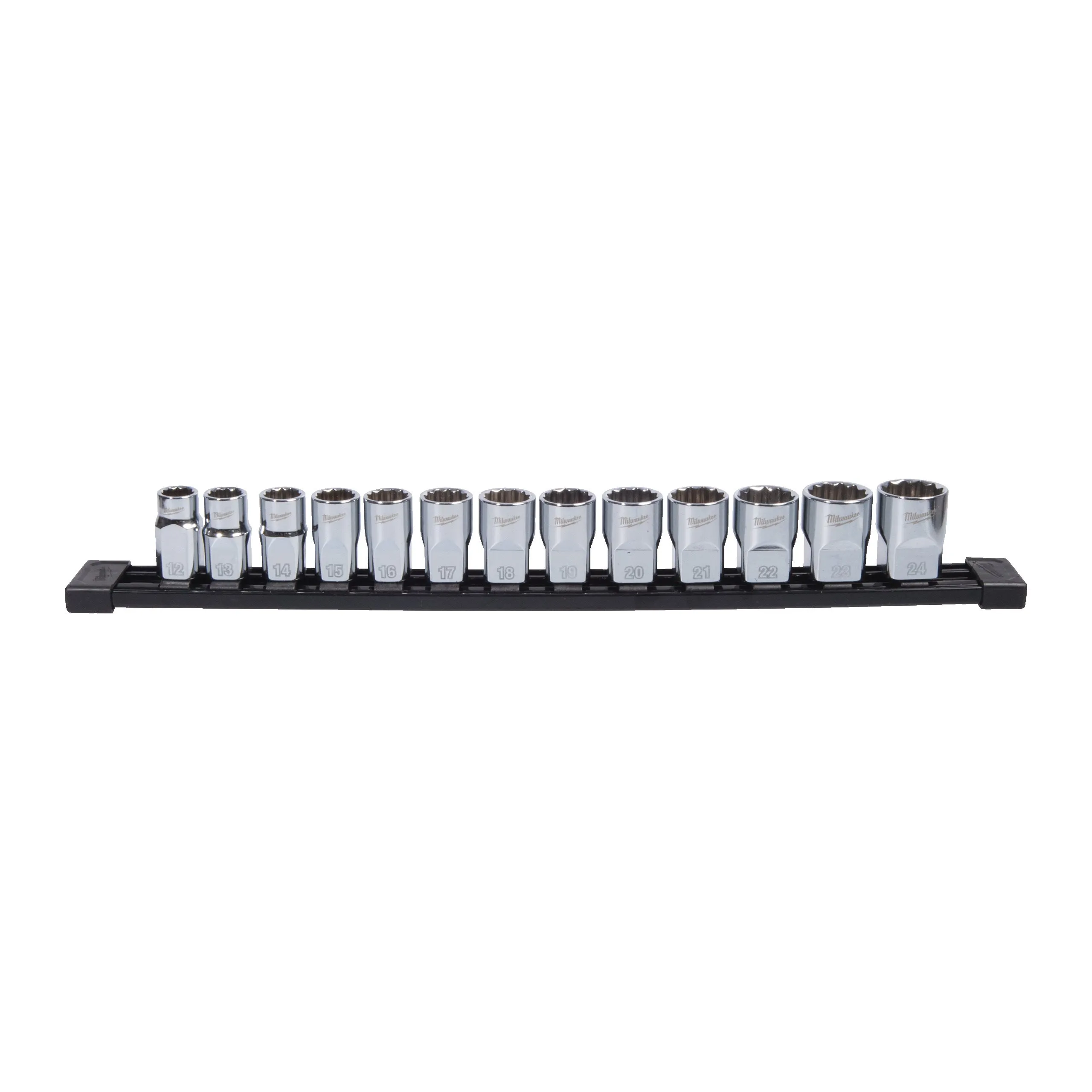 Zestaw 13 nasadek 1/2'' 12-kątnych na szynie 12-24 mm