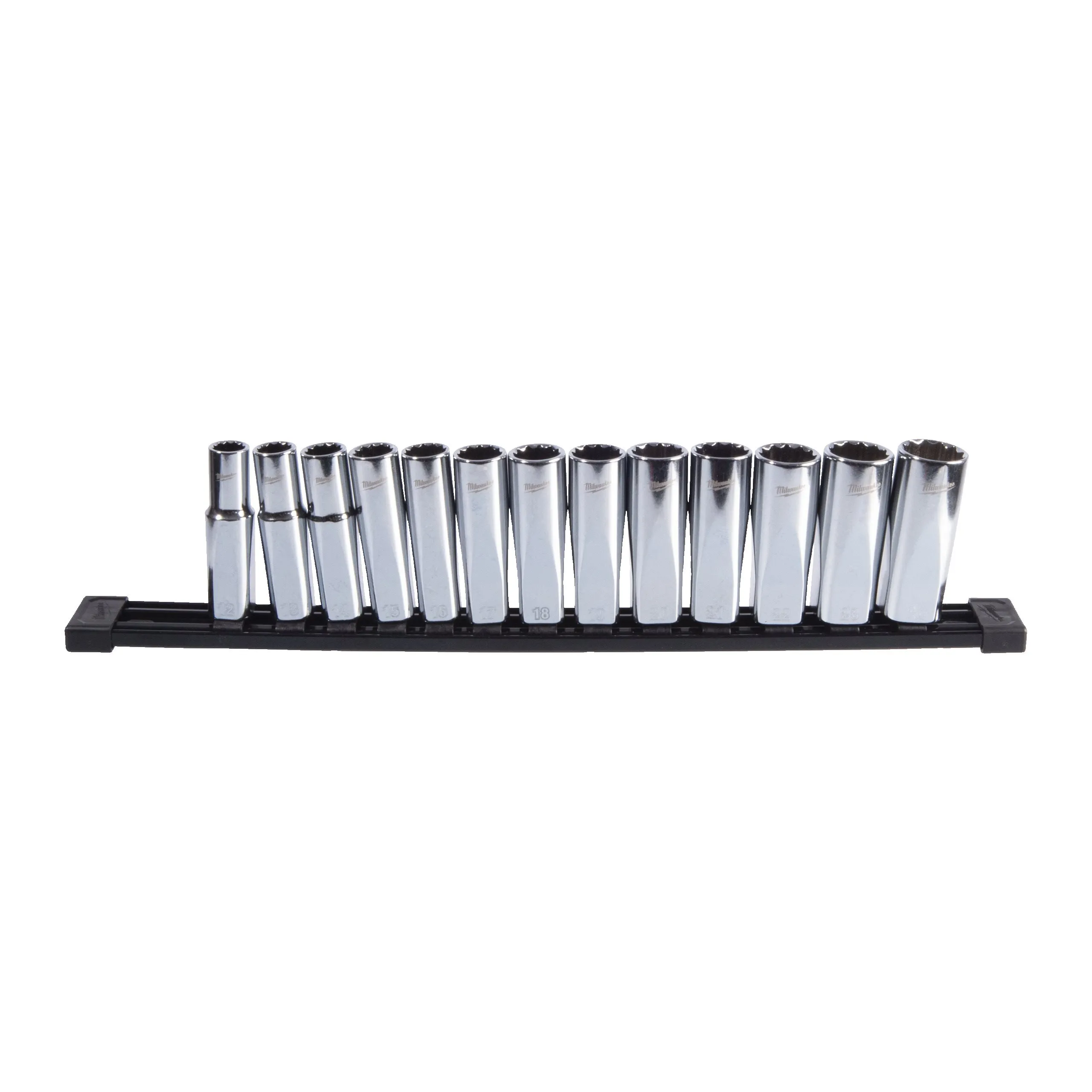 Zestaw 13 nasadek 1/2'' długich 12-kątnych na szynie 12-24 mm