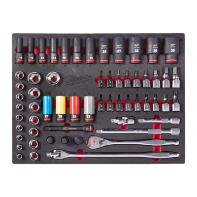 60 pc 1/2” Ratchet and Impact Socket Set Foam Insert