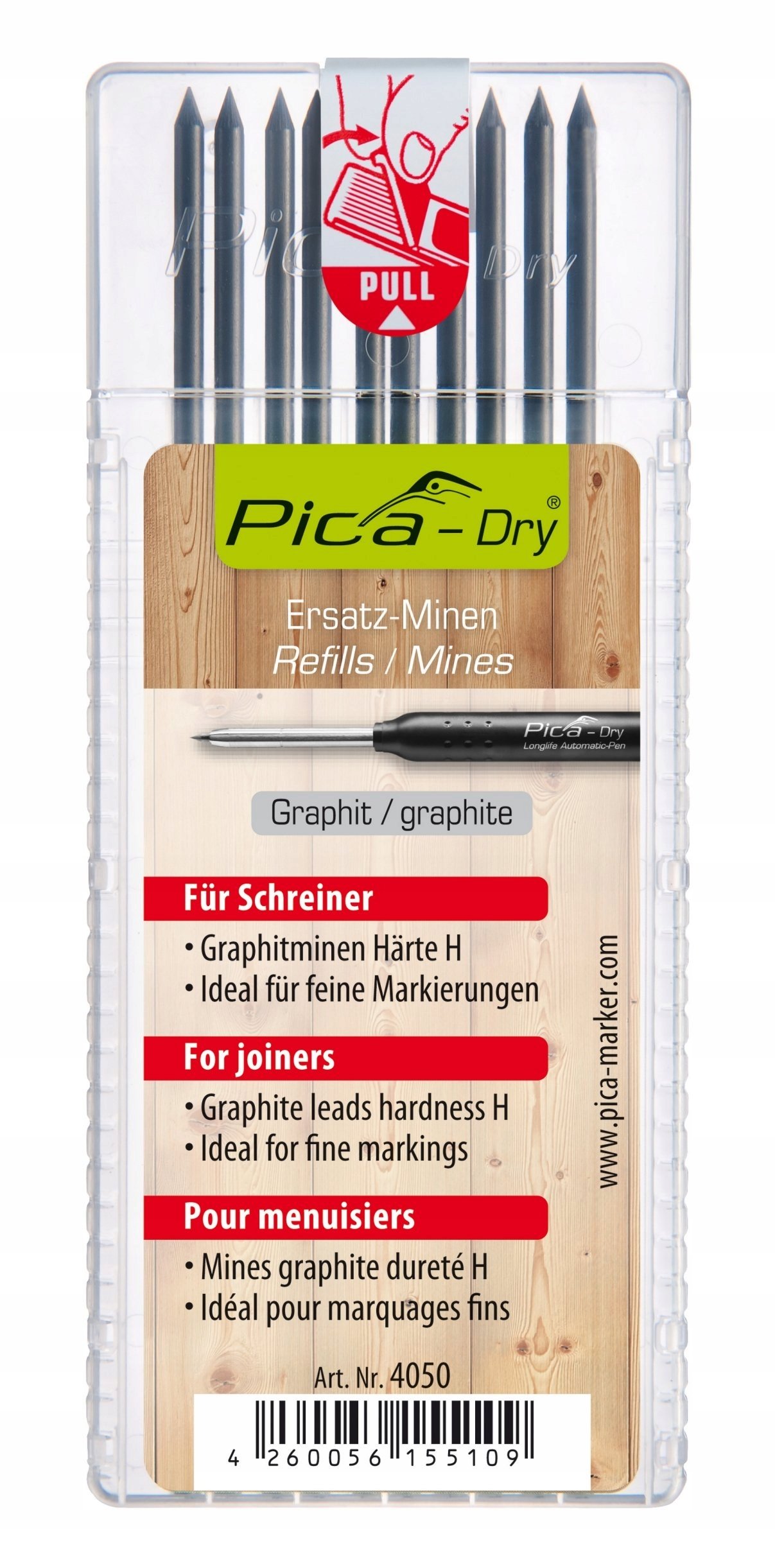 Wkłady grafitowe H do ołówka 10 szt. fi 2.8 mm DRY PICA (nr kat. 4050)