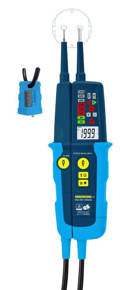 Tester napięcia / ciągłości PANMV-1000AD LED + LCD 12-1000 V AC/DC kolejnośc faz RCD 30mA Pancontrol