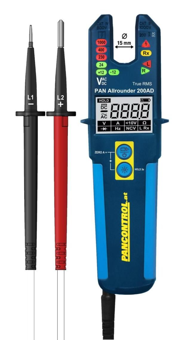 Tester prądu / napięcia LED + LCD 200A AC/DC cęgi otwarte True RMS Pancontrol