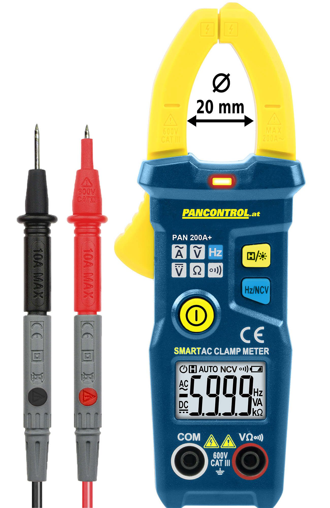 Cyfrowe cęgi prądowe PAN 200A+ 200 A AC CAT III 600V fi 20 mm Pancontrol
