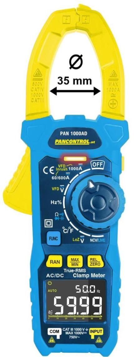 Miernik cęgowy prądowy PAN1000AD 1000 A AC/DC True RMS + pomiar prądu udarowego fi 35 mm Pancontrol