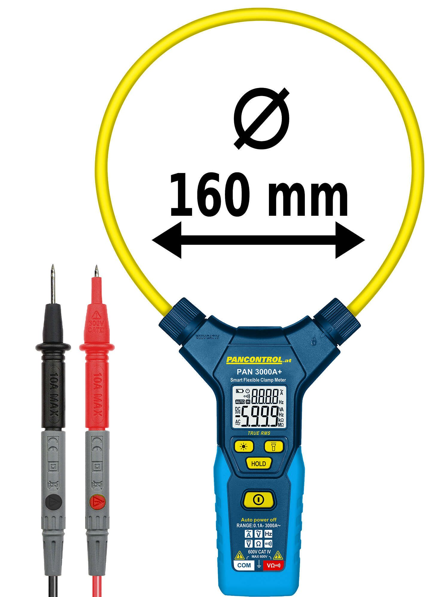 Elastyczne cęgi prądowe PAN 3000A+3000 A AC True RMS CAT IV 600 V fi 160 mm Pancontrol